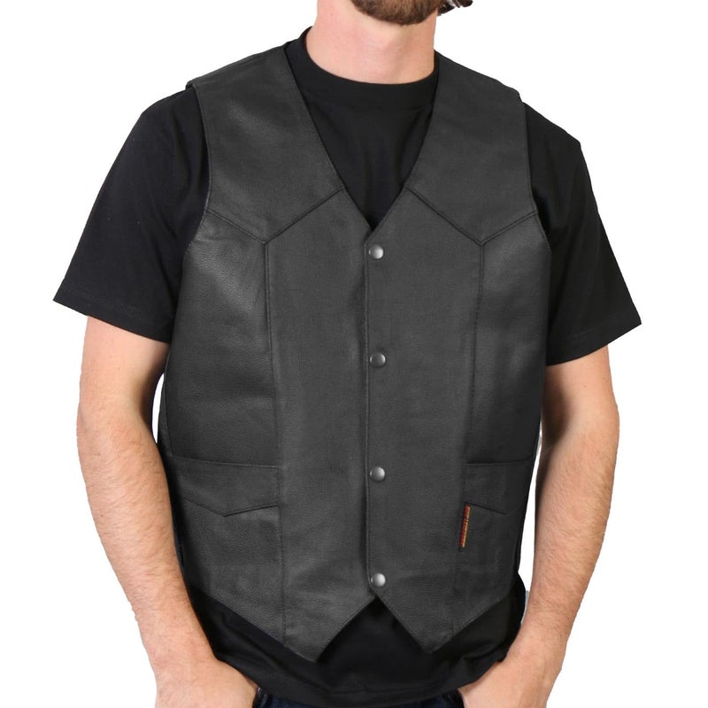 Hot Leathers Heavy Weight Cowhide Motorcycle Leather Vest Black XXXXXLarge