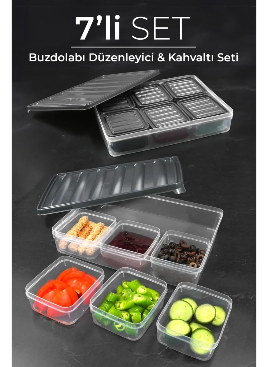 Kitchen Life 14 Piece 6 Compartment Airtight Covered Breakfast Set - Storage Container Breakfast Set with Ready Tray