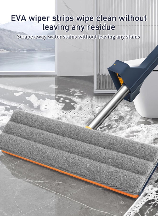 Floor Mop and Bucket Set,Large Flat Mop with Foldable Bucket,360° Spinning Flat Mop with 2 Microfiber Pads and Dewatering Scraper,Self Wash Wall Mop,for Tile Floor Wall Cleaning Wet and Dry Use(Blue) - Image 4