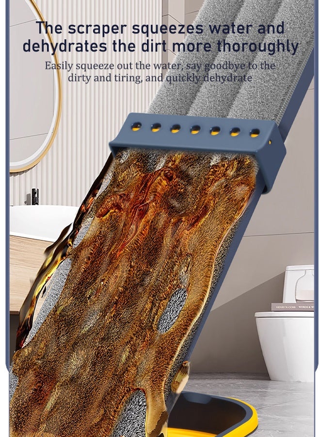 Floor Mop and Bucket Set,Large Flat Mop with Foldable Bucket,360° Spinning Flat Mop with 2 Microfiber Pads and Dewatering Scraper,Self Wash Wall Mop,for Tile Floor Wall Cleaning Wet and Dry Use(Blue) - Image 2