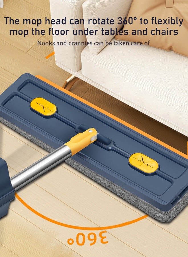 Floor Mop and Bucket Set,Large Flat Mop with Foldable Bucket,360° Spinning Flat Mop with 2 Microfiber Pads and Dewatering Scraper,Self Wash Wall Mop,for Tile Floor Wall Cleaning Wet and Dry Use(Blue) - Image 5