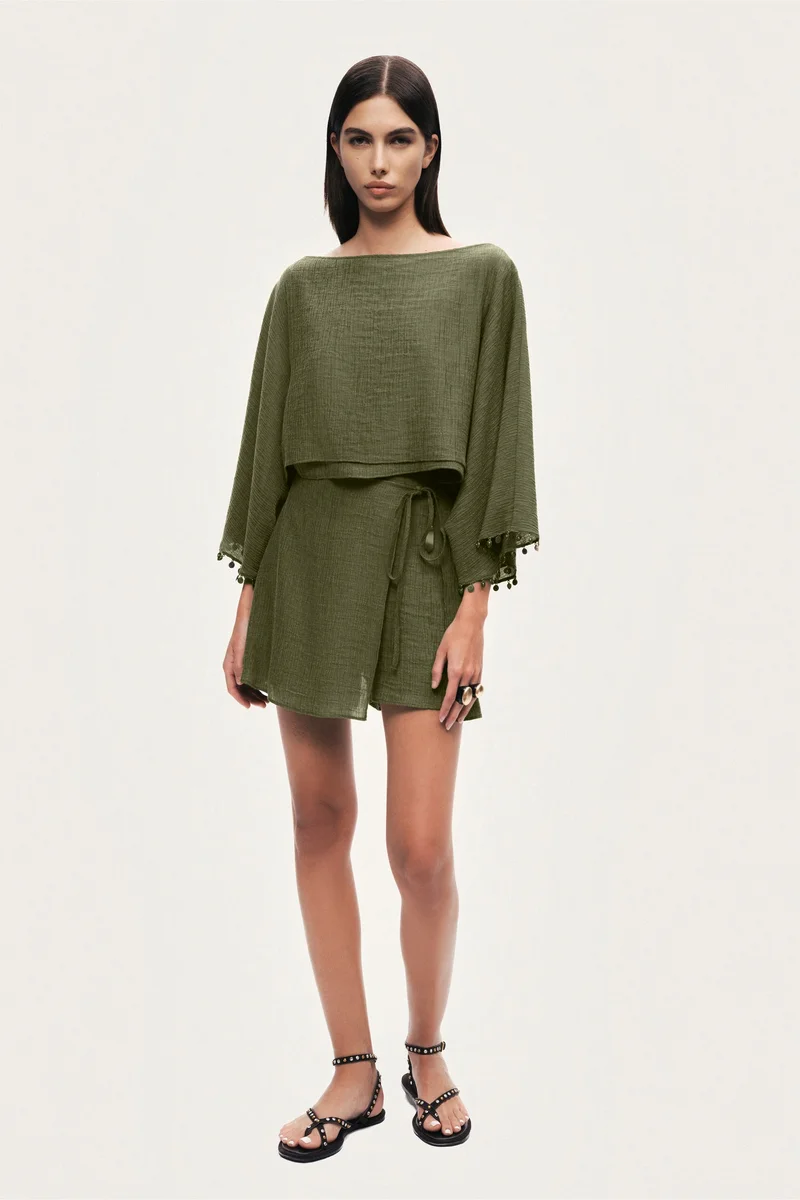 Nocturne Cropped Boat-Neck Blouse