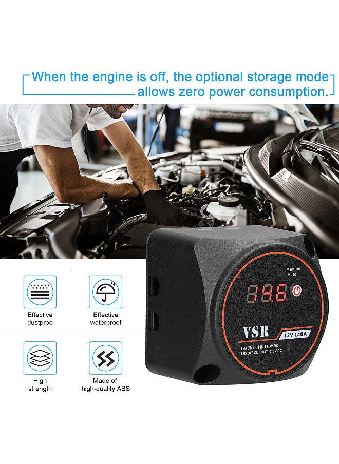 Generic - 12 V 140A Dual Battery Isolator Battery Isolation Controller Manual/Auto Modes VSR-Voltage Sensitive Relay with Digital Display for ATV UTV Boat RV - Image 1