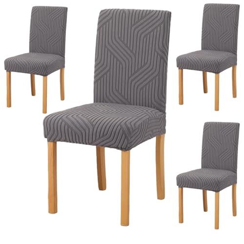 Styleys Elastic Chair Cover Stretch Removable Washable Short Jacquard Dining Chair Cover Protector Seat Slipcover (Pack of 4, Dark Grey, JTMC3) - Image 1