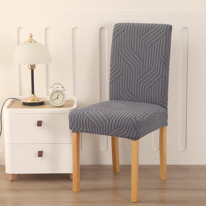 Styleys Elastic Chair Cover Stretch Removable Washable Short Jacquard Dining Chair Cover Protector Seat Slipcover (Pack of 4, Dark Grey, JTMC3) - Image 2