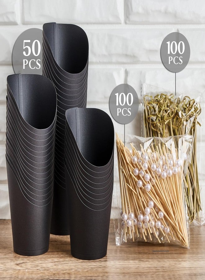Ocmoiy Charcuterie Cups with Sticks Black Disposable 14 oz Kraft Paper Appetizer Cups, Individual Party Serving Snack Cups (50 Cups, 200 Picks) - Image 3