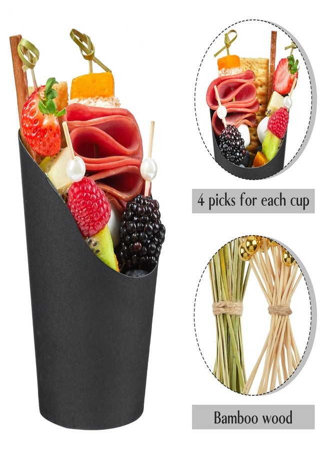 Ocmoiy Charcuterie Cups with Sticks Black Disposable 14 oz Kraft Paper Appetizer Cups, Individual Party Serving Snack Cups (50 Cups, 200 Picks) - Image 5