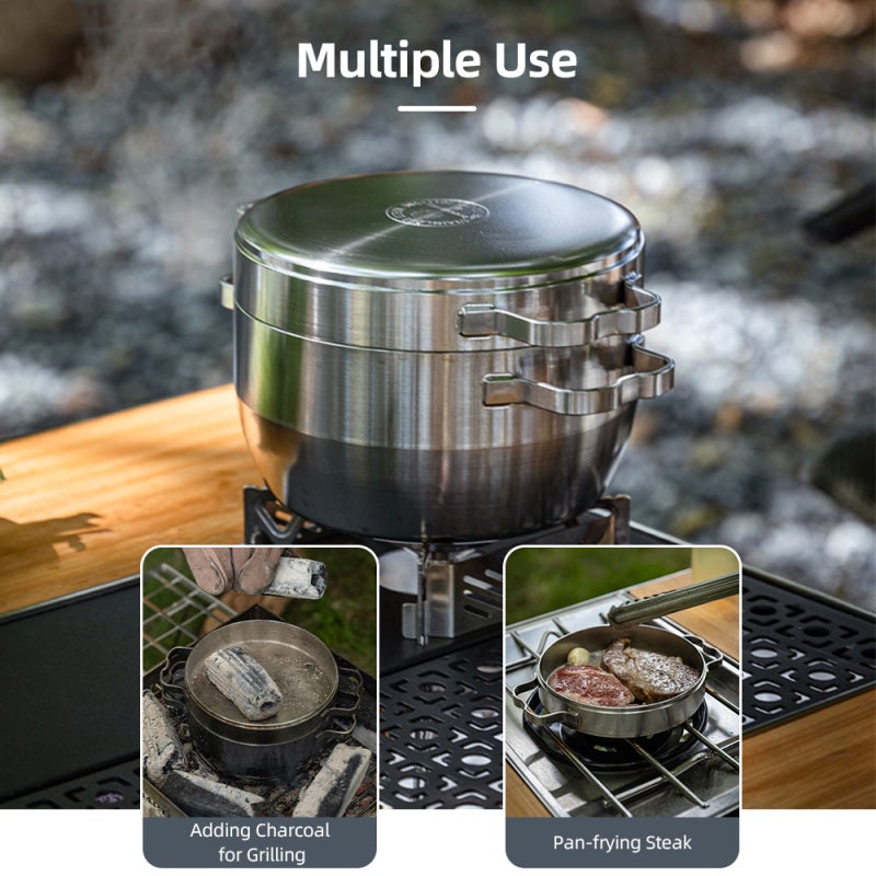 Stainless Steel Dutch Oven: 3.4mm Thick Stainless Steel, Tight-sealed Lid, Versatile Flip-to-fry Design for Outdoor Camping, Hiking and Group Gatherings - Image 4