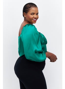 Collective The Label Women Curve Plain Balloon Sleeve Cut-Out Bodysuit, Green  - Image 4