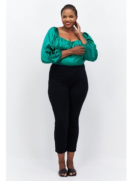 Collective The Label Women Curve Plain Balloon Sleeve Cut-Out Bodysuit, Green  - Image 2
