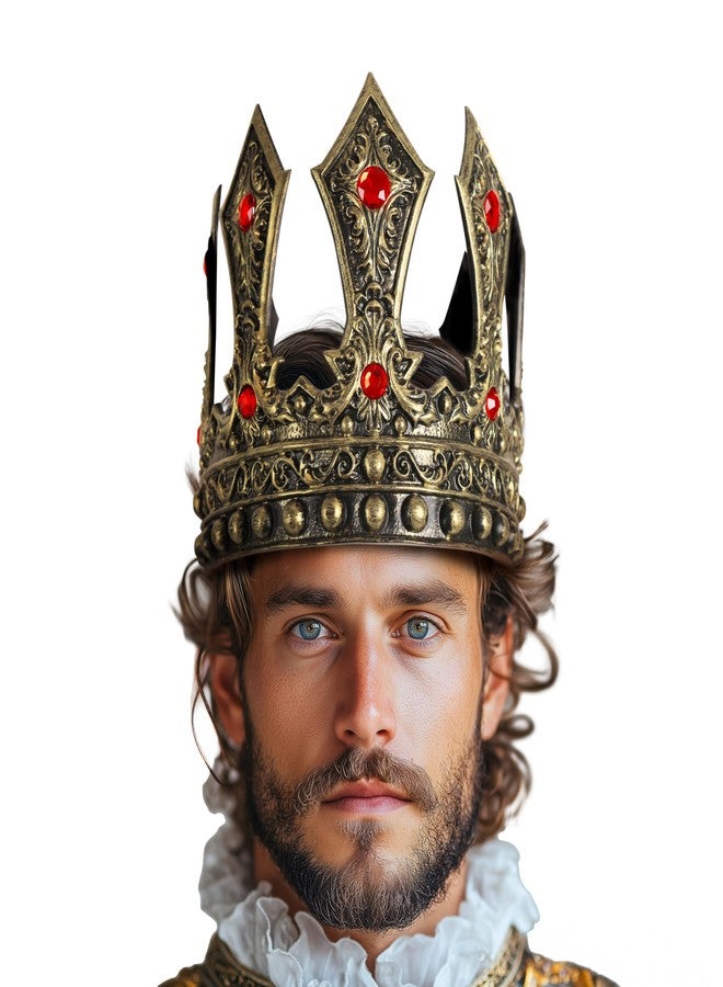 VZQI King Crown for Men Antique Gold Crown Adjustable Royal Prince Tiara Cosplay Birthday Wedding Halloween Accessories for Adult - Image 1