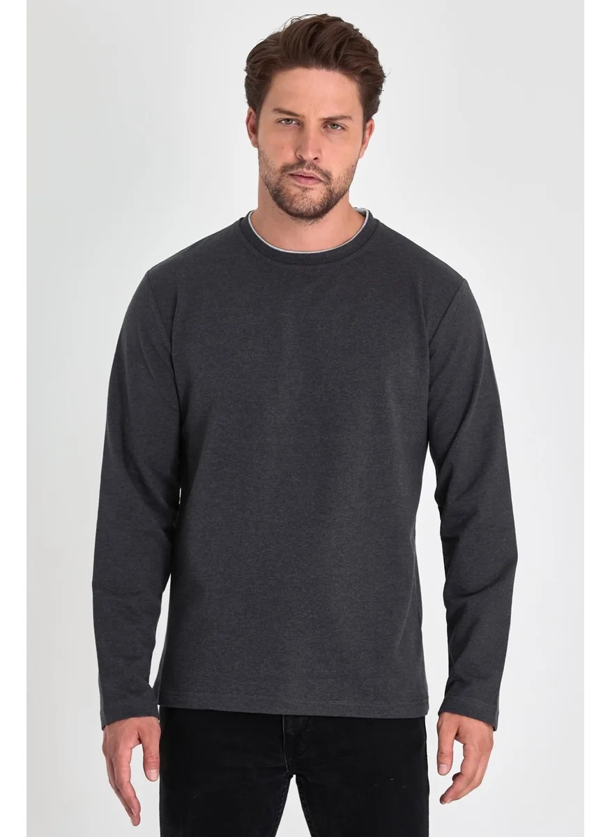 mmetalic Metalic Men's Anthracite Double Crew Neck Standard Relaxed Cut Sweatshirt