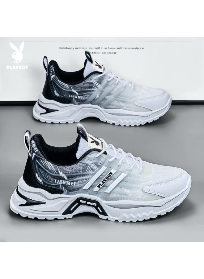 Playboy Men's Chunky Sneakers Summer Shoes Men's Thick-soled Casual Shoes Men's Mesh Sports Shoes Black And White Size 44 - Image 5