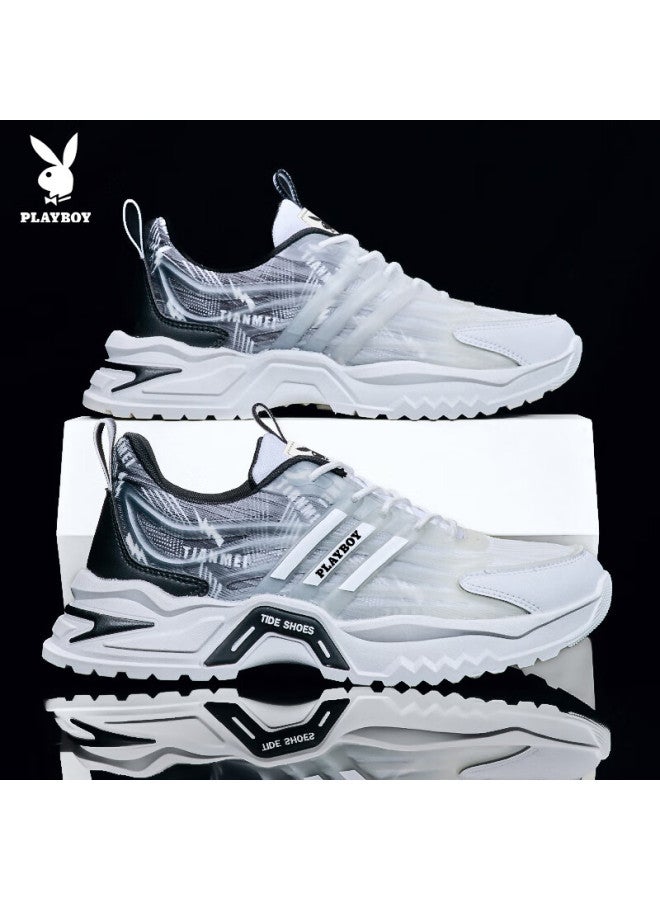 Playboy Men's Chunky Sneakers Summer Shoes Men's Thick-soled Casual Shoes Men's Mesh Sports Shoes Black And White Size 44 - Image 2