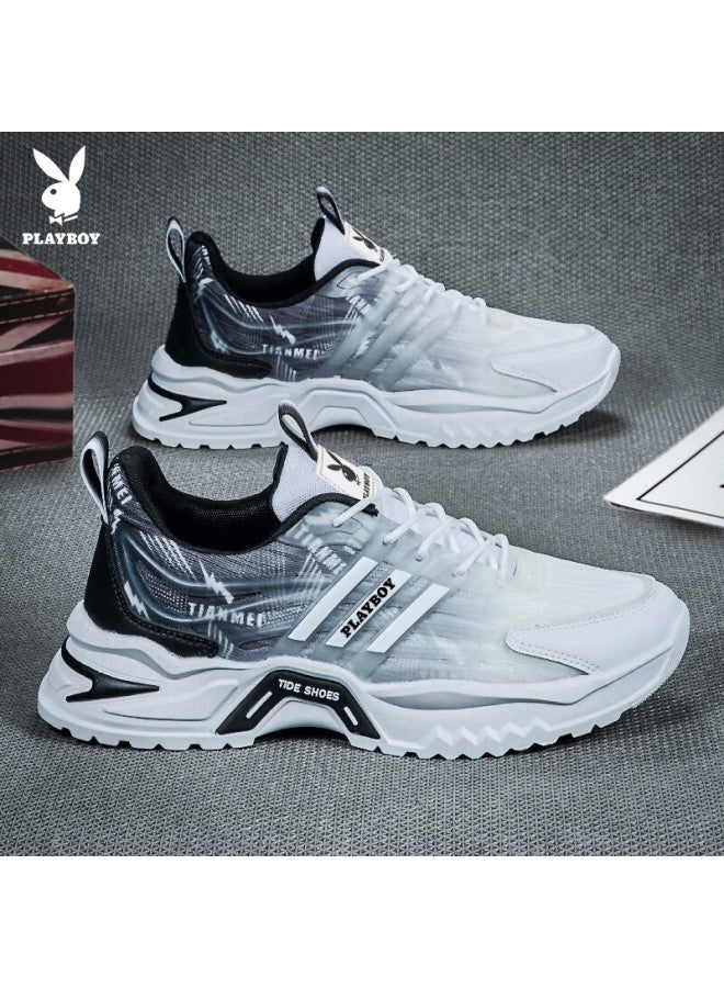 Playboy Men's Chunky Sneakers Summer Shoes Men's Thick-soled Casual Shoes Men's Mesh Sports Shoes Black And White Size 44 - Image 3