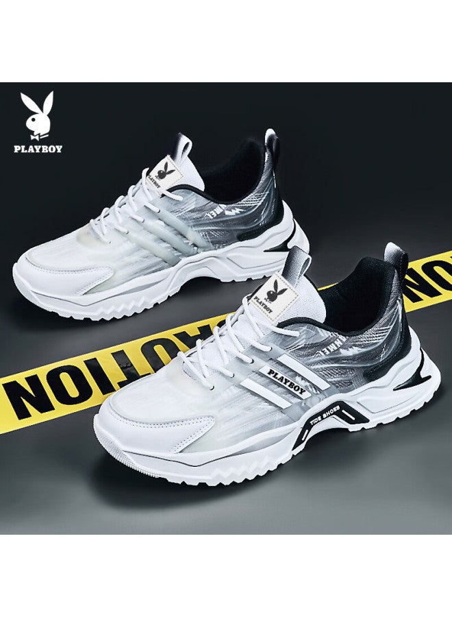 Playboy Men's Chunky Sneakers Summer Shoes Men's Thick-soled Casual Shoes Men's Mesh Sports Shoes Black And White Size 44 - Image 1