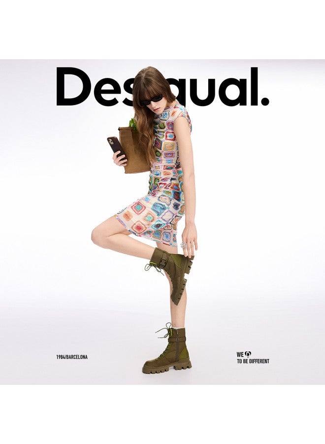 DESIGUAL فستان بدون أكمام مزين بطبعة كروشيه مع كشكش ss25 - Image 2