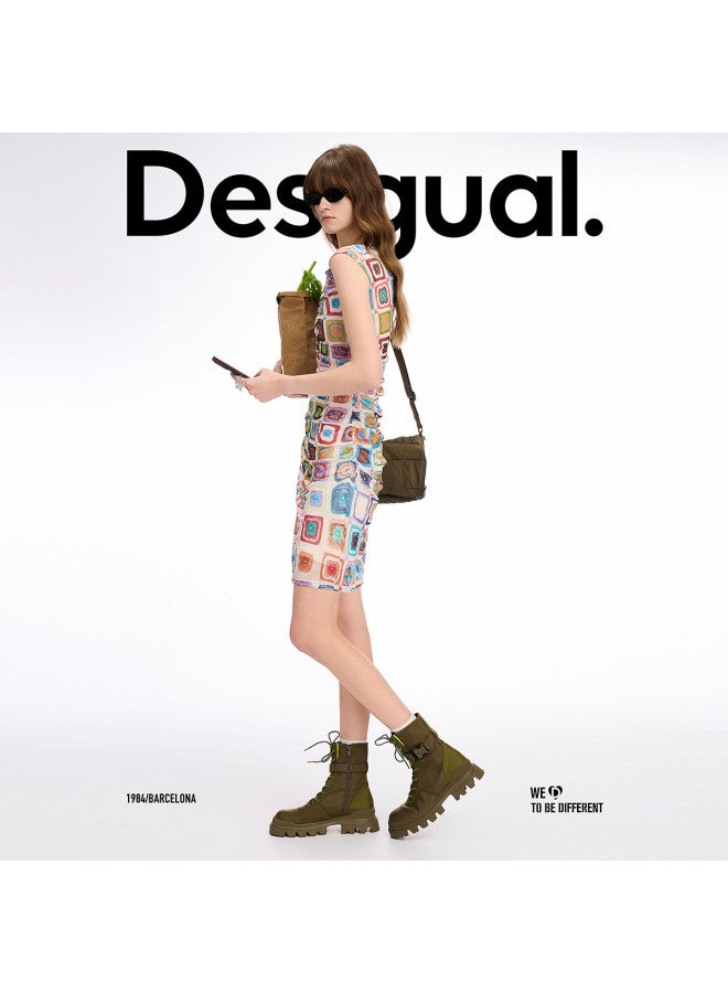 DESIGUAL فستان بدون أكمام مزين بطبعة كروشيه مع كشكش ss25 - Image 5