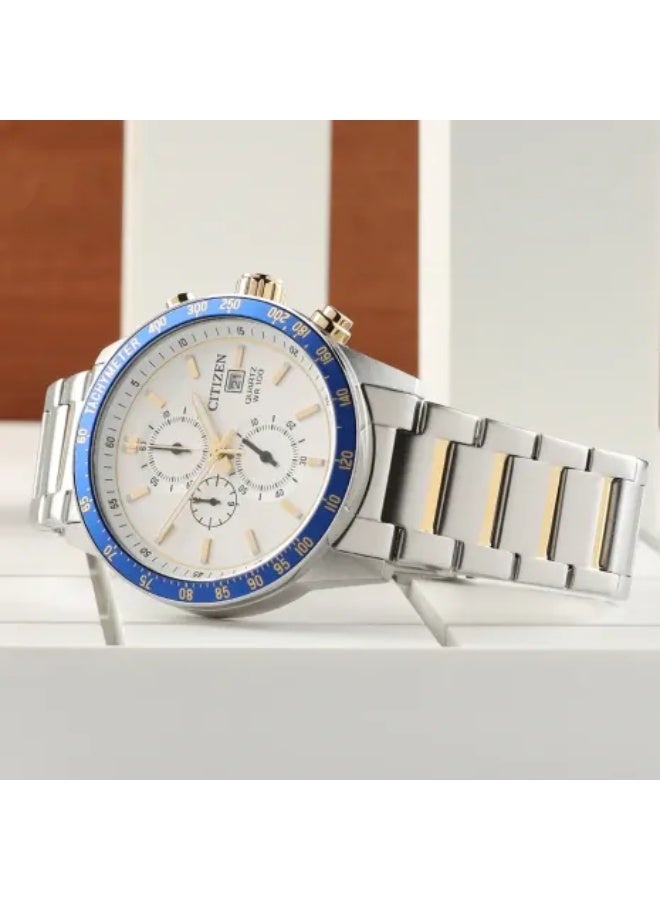 CITIZEN Quartz Chronograph Mens Watch AN3686-53A, Silver Dial 42mm, Dual Tone Stainless Steel Bracelet, 100M WR  - Image 4