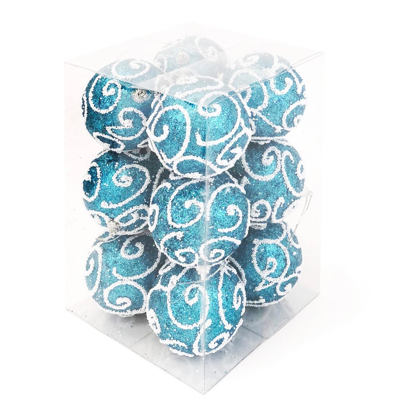 allgala allgala 12 Pack 3 Inch Christmas Tree Ornament Balls-Glitter Decorated Foam Large Xmas Ball-Ligh Blue 