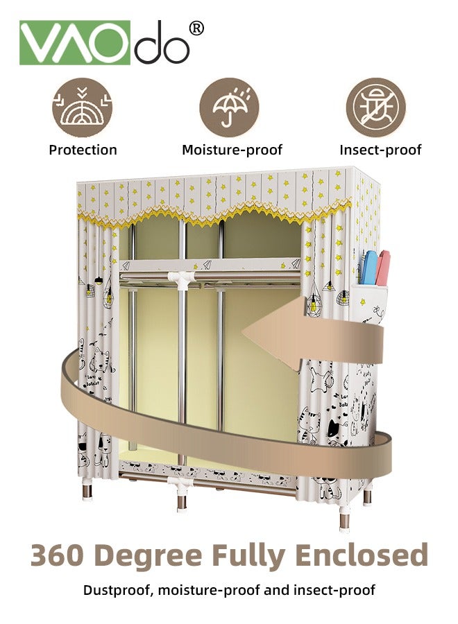 فاو دو خزانة ملابس محمولة، منظم تخزين ملابس مقاوم للغبار، خزانة تعليق ملابس فائقة التحمل، طبعة قطة لطيفة، غطاء من القماش غير المنسوج 123*45*170 سم - Image 4