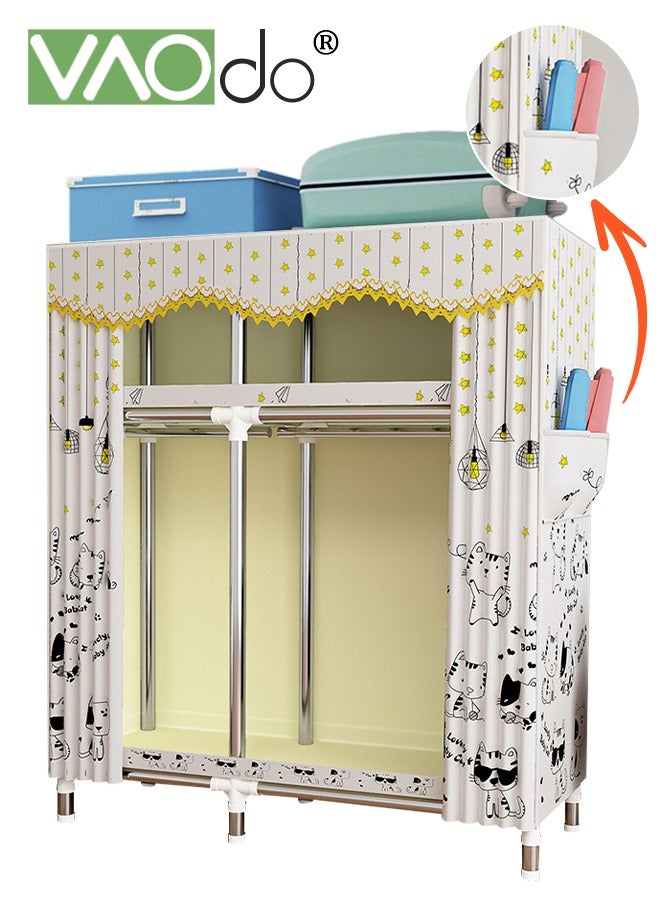 فاو دو خزانة ملابس محمولة، منظم تخزين ملابس مقاوم للغبار، خزانة تعليق ملابس فائقة التحمل، طبعة قطة لطيفة، غطاء من القماش غير المنسوج 123*45*170 سم - Image 1