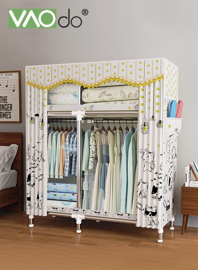 فاو دو خزانة ملابس محمولة، منظم تخزين ملابس مقاوم للغبار، خزانة تعليق ملابس فائقة التحمل، طبعة قطة لطيفة، غطاء من القماش غير المنسوج 123*45*170 سم - Image 2
