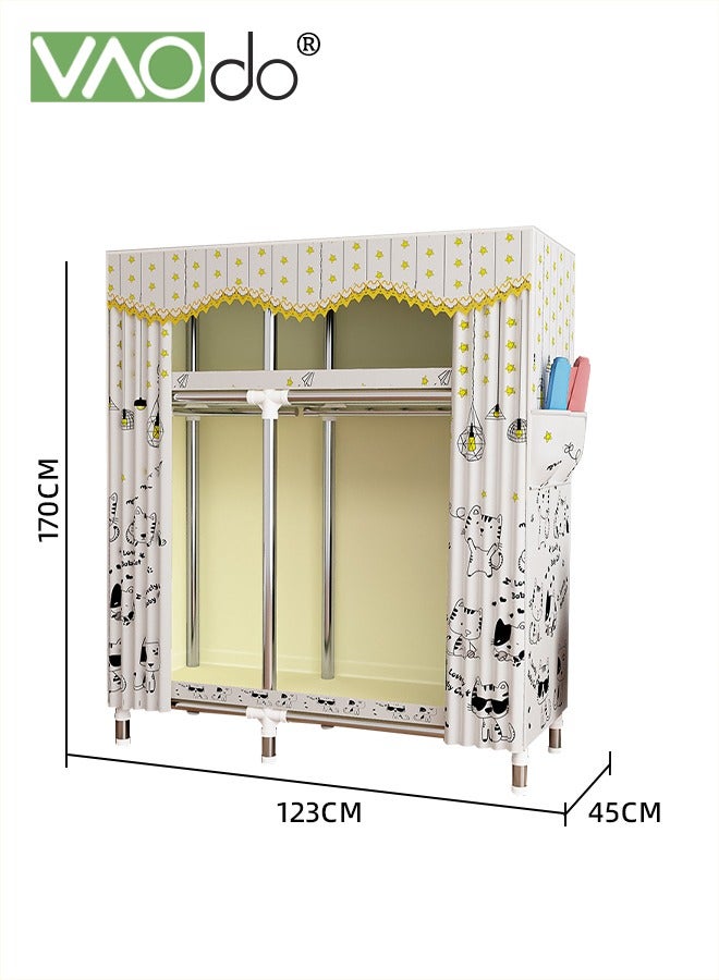 فاو دو خزانة ملابس محمولة، منظم تخزين ملابس مقاوم للغبار، خزانة تعليق ملابس فائقة التحمل، طبعة قطة لطيفة، غطاء من القماش غير المنسوج 123*45*170 سم - Image 3