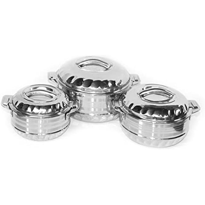 rayihni Hot Pot 3Pcs Set CasseroleHotpotChapati BoxChapati ContainerHot Case In Stainless Steel 1000Ml 1500Ml 2500Ml Flora Silver Touch - Image 3