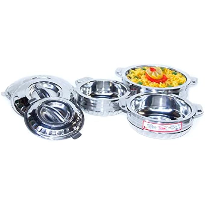 rayihni Hot Pot 3Pcs Set CasseroleHotpotChapati BoxChapati ContainerHot Case In Stainless Steel 1000Ml 1500Ml 2500Ml Flora Silver Touch - Image 1