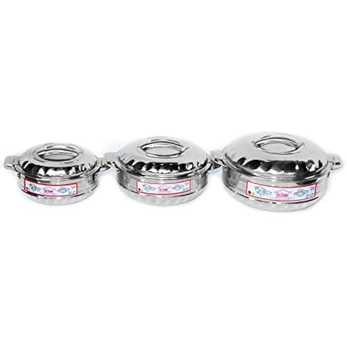 rayihni Hot Pot 3Pcs Set CasseroleHotpotChapati BoxChapati ContainerHot Case In Stainless Steel 1000Ml 1500Ml 2500Ml Flora Silver Touch - Image 5