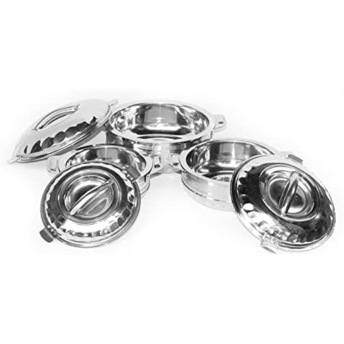 rayihni Hot Pot 3Pcs Set CasseroleHotpotChapati BoxChapati ContainerHot Case In Stainless Steel 1000Ml 1500Ml 2500Ml Flora Silver Touch - Image 4