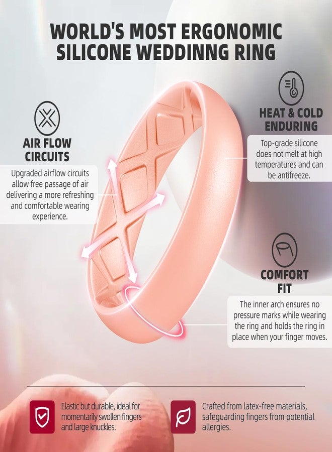 Egnaro Women's Bridal Rings Sets, Inner Arc Ergonomic Breathable Design Silicone Rubber Wedding Bands, 6.5-7, Silicone, No Gemstone - Image 2