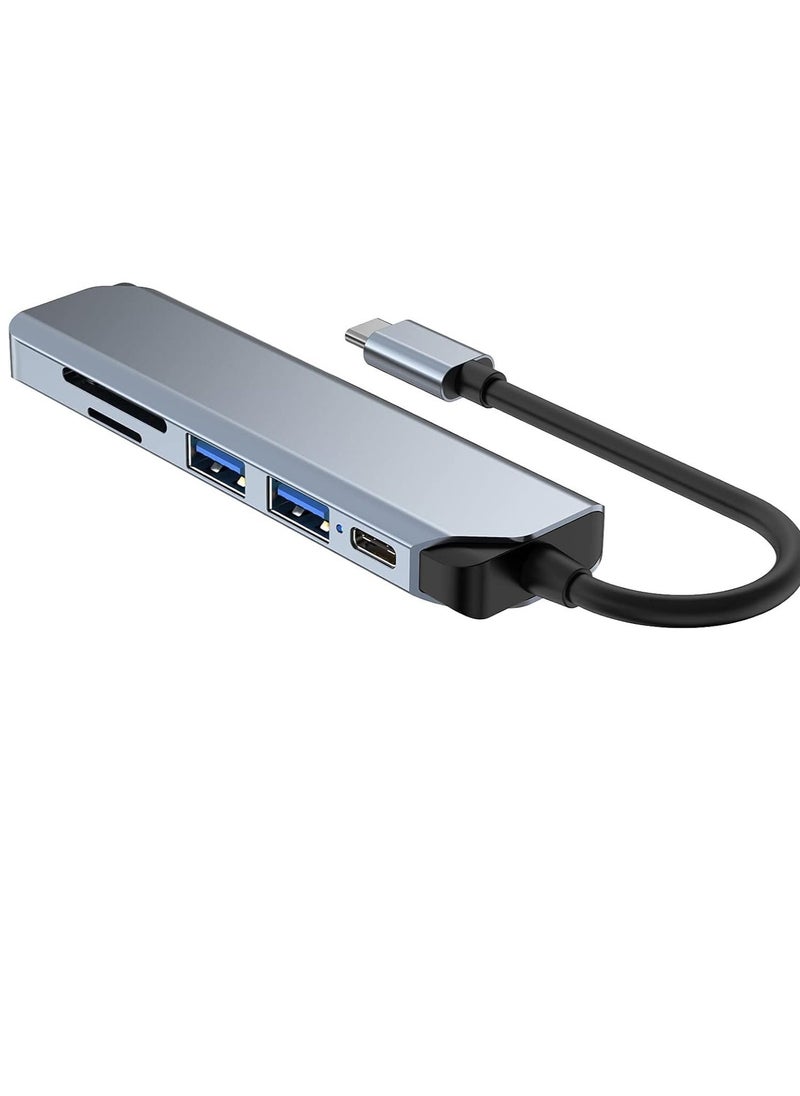 ELTRAZONE USB C Hub 6-in-1 Adapter, Multiport Docking Station with USB 3.0, USB 2.0, SD/TF Card Readers, USB-C Ports, Compatible with MacBook Pro, Laptops, Smartphones – Space Grey - Image 3