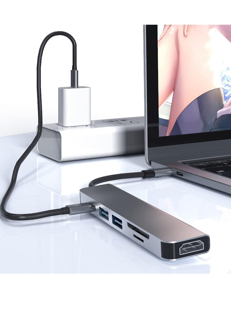ELTRAZONE USB C Hub 6-in-1 Adapter, Multiport Docking Station with USB 3.0, USB 2.0, SD/TF Card Readers, USB-C Ports, Compatible with MacBook Pro, Laptops, Smartphones – Space Grey - Image 4