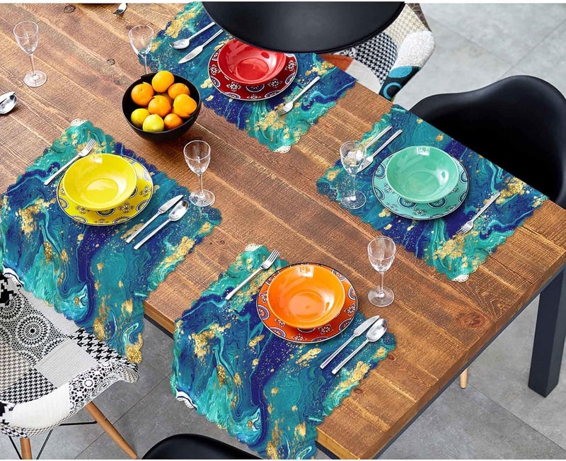 Yibeas Marbled Blue Abstract Background Cloth Table Napkins Set of 4 Liquid Marble Pattern Table Decoration Dinner Napkins for Kitchen 18 x 18 inch - Image 4