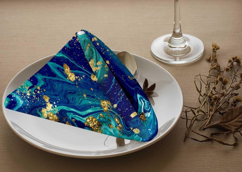 Yibeas Marbled Blue Abstract Background Cloth Table Napkins Set of 4 Liquid Marble Pattern Table Decoration Dinner Napkins for Kitchen 18 x 18 inch - Image 3