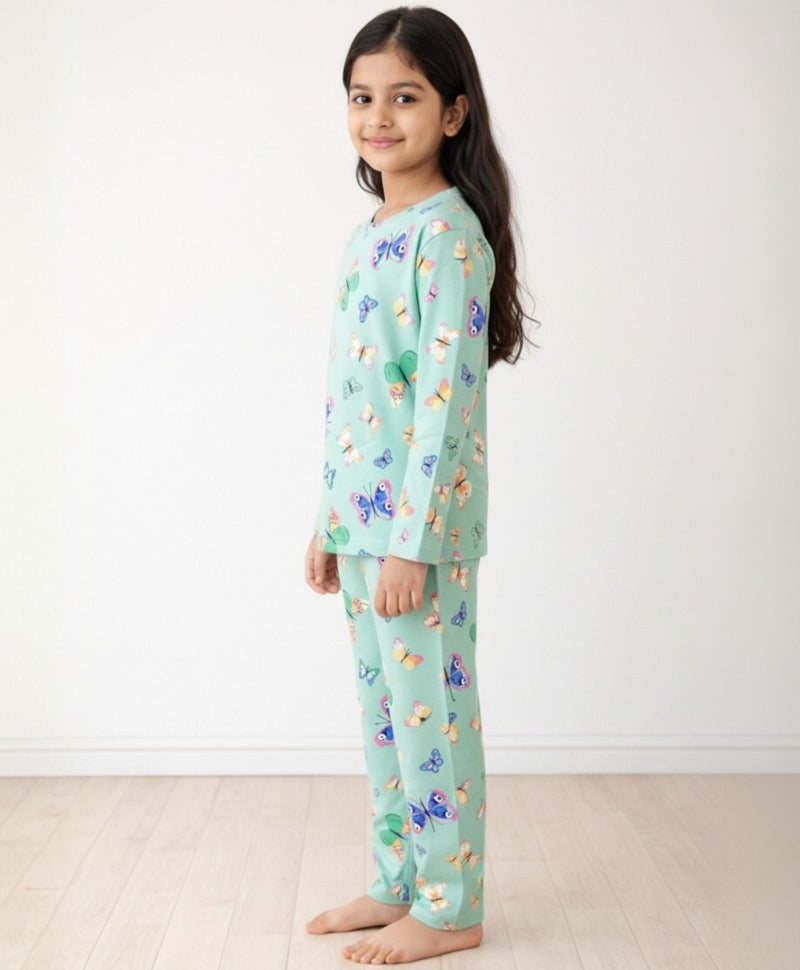 ANTHRILO Pure Cotton Printed Pyjama Set for Girls | Sleepwear | Night Suit, Night Wear | Long Sleeves T-Shirt & Pyjama | Regular Wear | 9-10 Years | Green - Image 3