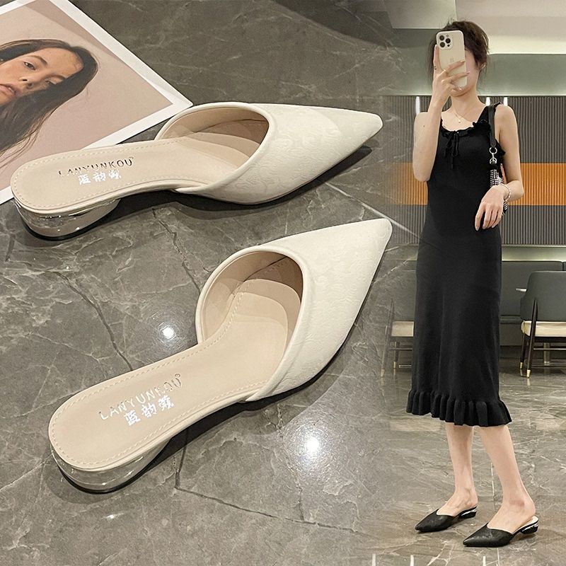 Internet Celebrity Style Half-Heel Mules For Women, Suitable For Outdoor Wear, 2025 French Pointed-Toe Sandals - Image 2