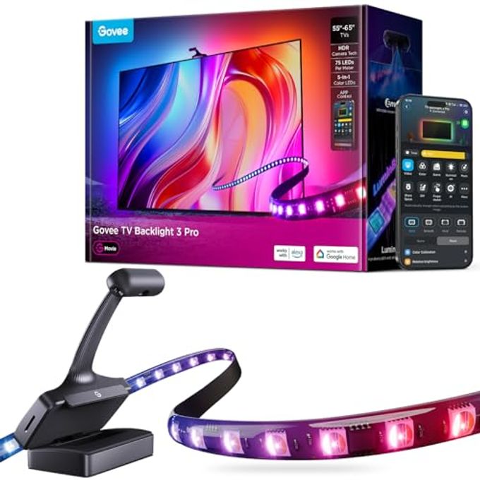 Govee Tv Backlight 3 Pro With Hdr Triple Camera, 11.8Ft 5-In-1 Rgbwwic Led Strip Lights That Change With 55-65 Inch Tvs, 75Leds/M, Supports Ai Filter, Smart App And Voice Control, Dreamview Sync - Image 1