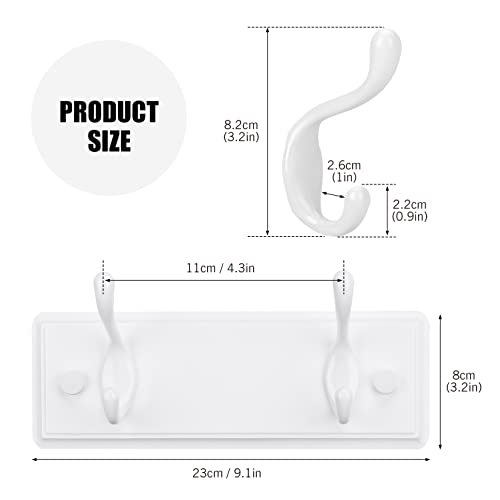Badiano Wooden Coat Rack, Wall-Mounted Organizer for Closet, Entryway, Hallway, Foyer, Bedroom, Heavy Duty Double Hooks for Hanging Towels, Bags, Hats, Jackets, Key (White, 2 Hooks) - Image 2