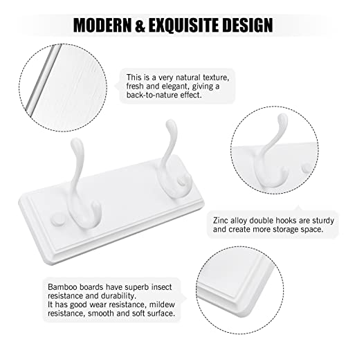 Badiano Wooden Coat Rack, Wall-Mounted Organizer for Closet, Entryway, Hallway, Foyer, Bedroom, Heavy Duty Double Hooks for Hanging Towels, Bags, Hats, Jackets, Key (White, 2 Hooks) - Image 4