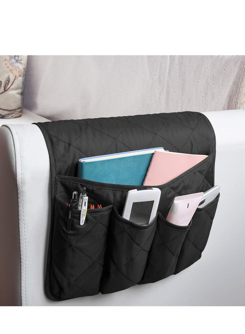 SYOSI Sofa Armrest Organizer Couch Arm Chair Caddy Sofa Cover Remote Control Magazine Book Smart Phone Tablet Storage Non Slip Holder for Home Bedroom Office Hotel Black - Image 1