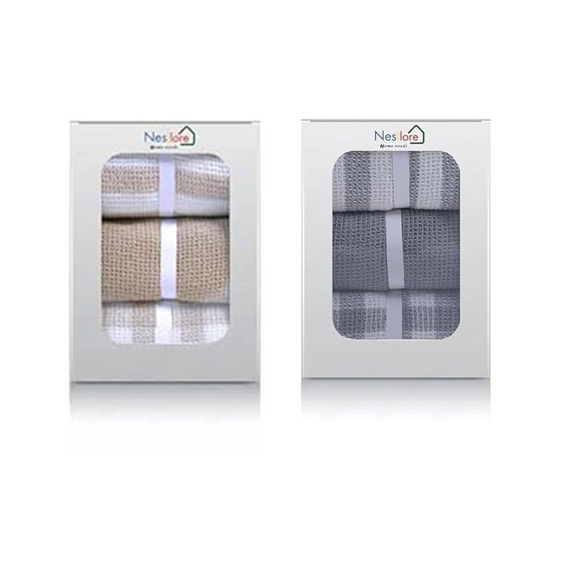 Nestlore Nestlore Kitchen Towels Cotton Waffle Face Towel Set Soft Absorbent Hand TowelDish Cloths for Kitchen Towel for Cooking MultiPurpose Kitchen Clothes 200GSM 51X71CM Grey Sandal - Image 1