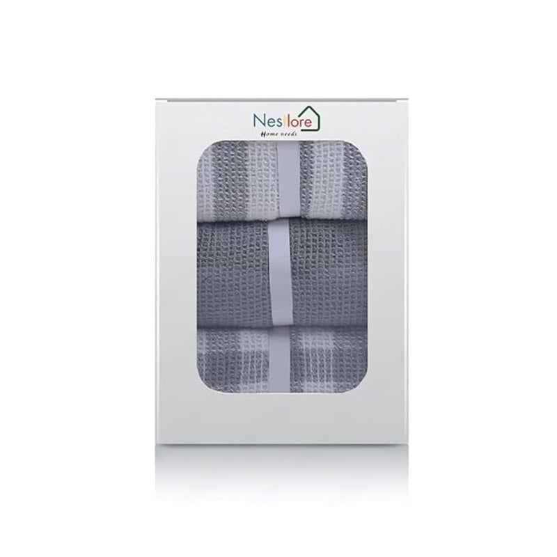 Nestlore Nestlore Kitchen Towels Cotton Waffle Face Towel Set Soft Absorbent Hand TowelDish Cloths for Kitchen Towel for Cooking MultiPurpose Kitchen Clothes 200GSM 51X71CM Grey Sandal - Image 3