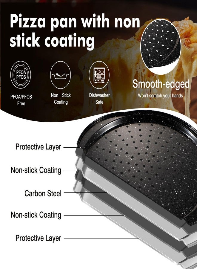 tchrules 2 Pack Pizza Pan 12 Inch with Holes&Handle, Non-Stick Carbon Steel Pizza Tray for Oven, Rust-Proof, Dishwasher-Safe, for Cooking, Baking, and Grilling (2, 12inch) - Image 2