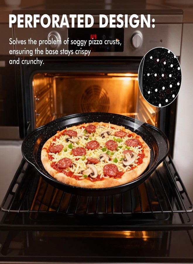 tchrules 2 Pack Pizza Pan 12 Inch with Holes&Handle, Non-Stick Carbon Steel Pizza Tray for Oven, Rust-Proof, Dishwasher-Safe, for Cooking, Baking, and Grilling (2, 12inch) - Image 5