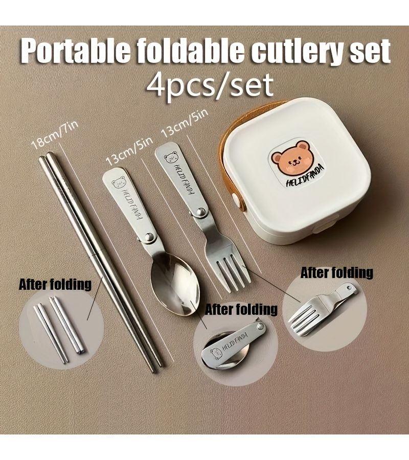 4 Per Set Stainless Steel Portable Foldable Cutlery Set Dining Utensil Set - Image 2