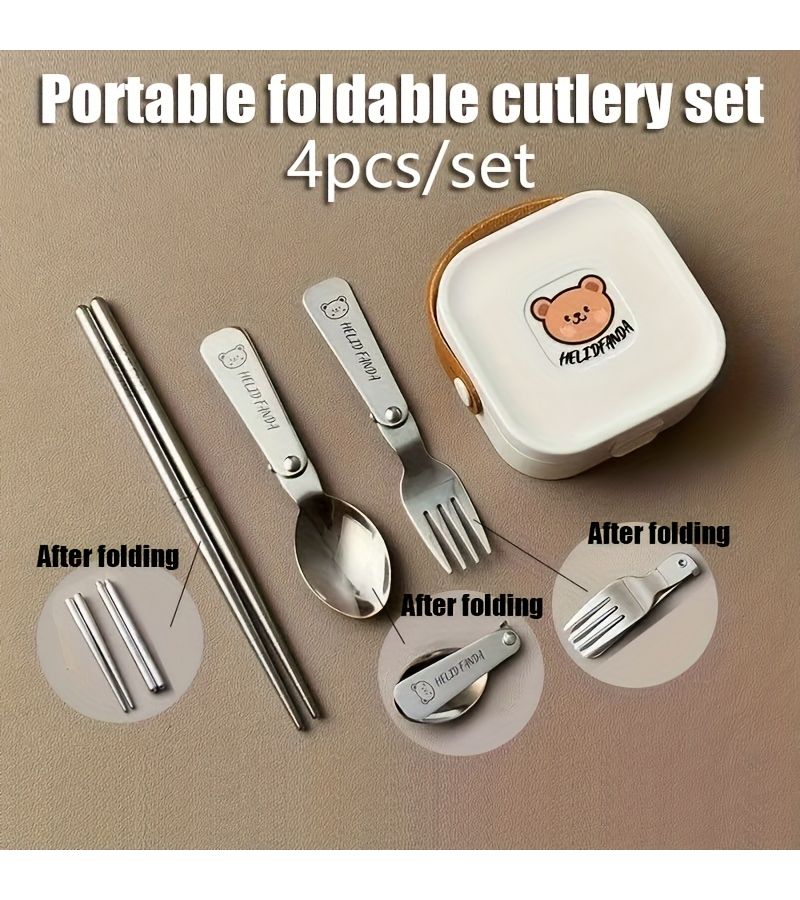 4 Per Set Stainless Steel Portable Foldable Cutlery Set Dining Utensil Set - Image 1