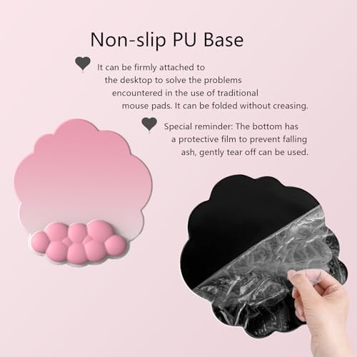 WFCYGL Cloud Wrist Rest Keyboard Pink Mouse Pad Set with Wrist Rest Ergonomic Wrist Pad Memory Foam Non-Slip Base Cute Gradient Wrist Support for Computer Laptop Gaming Home Office Relief Typing Pain - Image 3